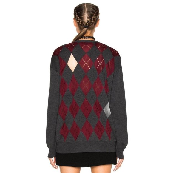 Alexander Wang Argyle Cardigan With Sheer Diamonds Balsamic Size XS - Picture 2 of 9